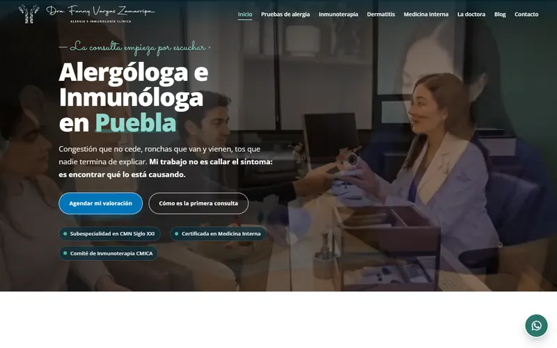Portada del sitio web de la Dra. Fanny Vargas, alergóloga en Puebla