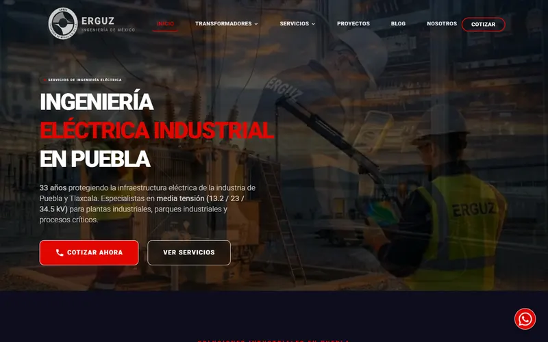 Portada del sitio web de ERGUZ Ingeniería de México, ingeniería eléctrica industrial en Puebla